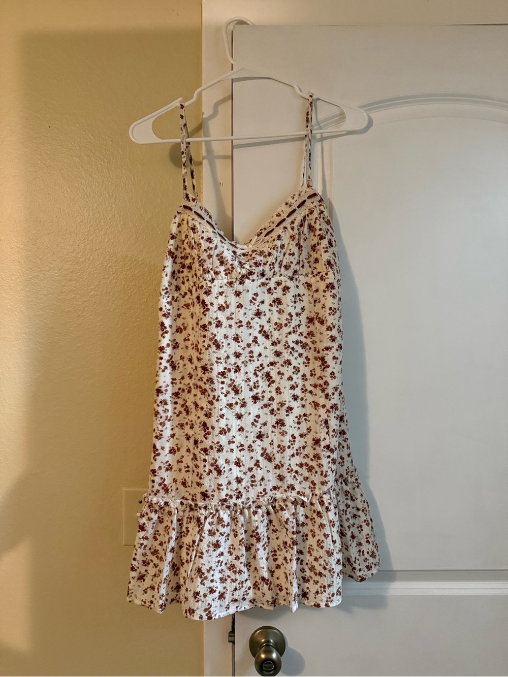 No Boundaries White Mini Slip Dress with Brown Floral Print